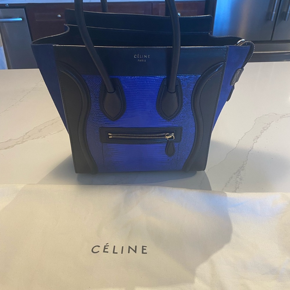 Celine Luggage Micro Blue Indigo Lizard